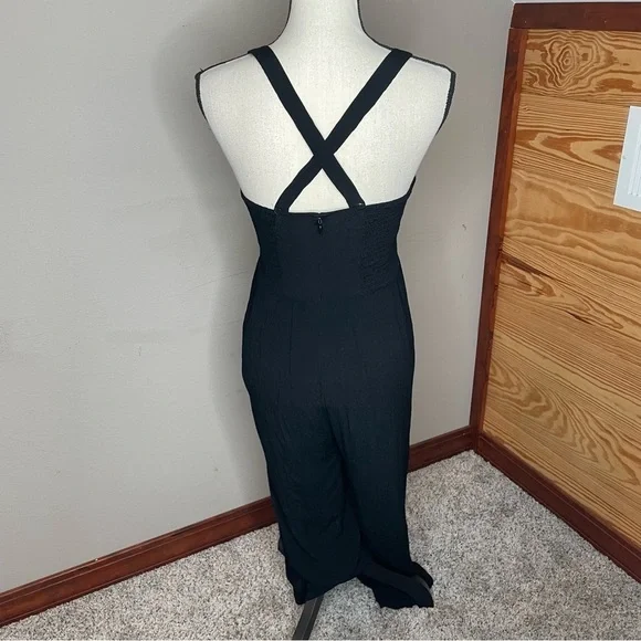 Madewell Smocked Crop Wide Leg Jumpsuit in True Black 2 H1084
